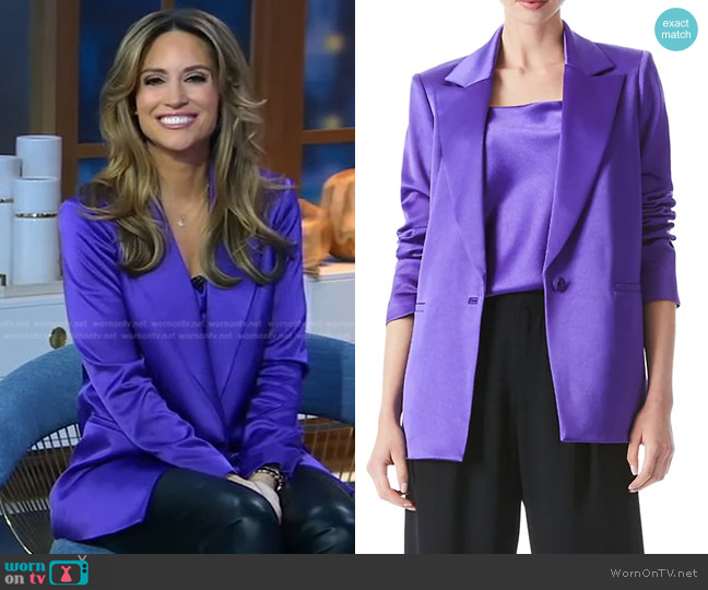 Alice + Olivia Denny Satin Blazer in Purple worn by Rhiannon Ally on Good Morning America