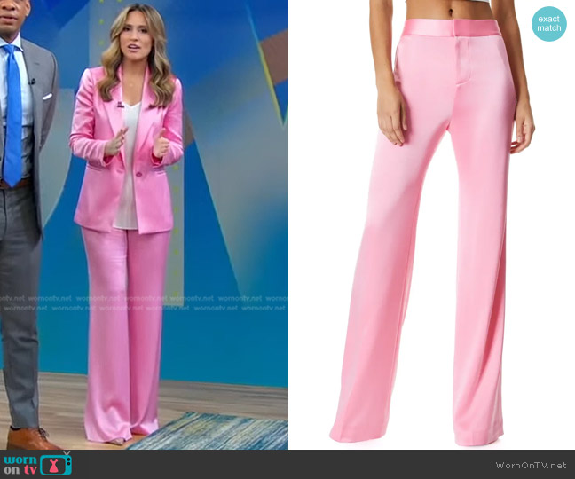 Alice + Olivia Deanna Satin Waist Trousers in Primrose worn by Rhiannon Ally on Good Morning America