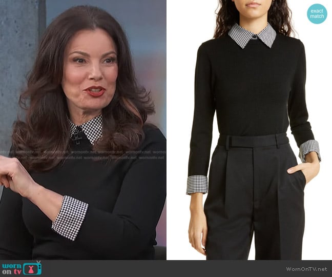 Alice + Olivia Houndstooth Trim Stretch Wool Sweater worn by Fran Drescher on Access Hollywood