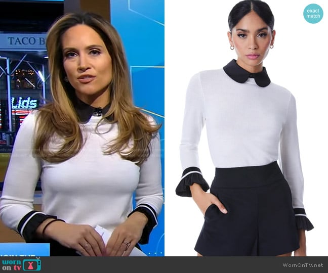 Alice + Olivia Justina Mixed Media Pullover worn by Rhiannon Ally on Good Morning America