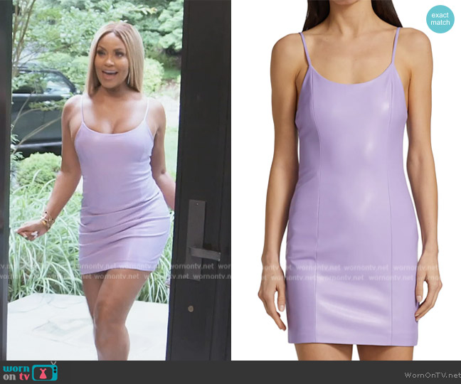Alice + Olivia Nelle Vegan Leather Minidress worn by Gizelle Bryant on The Real Housewives of Potomac