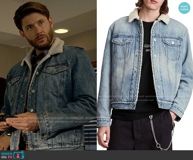 All Saints Ilkley Sherpa-Lined Denim Jacket worn by Beau Arlen (Jensen Ackles) on Big Sky