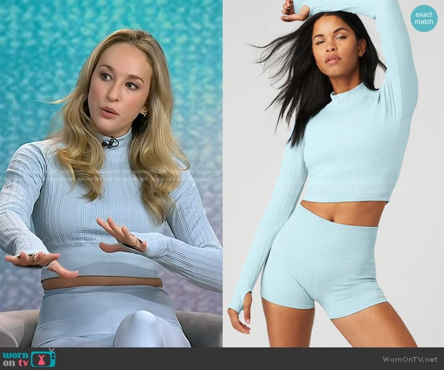 Alo Yoga Seamless Cable Knit Long Sleeve Top worn by Jacqueline Andriakos on Today