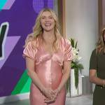 Amanda’s pink satin midi dress on The Talk