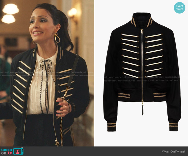 Amiri Embellished Wool-Blend Felt Bomber Jacket worn by Luna La (Zión Moreno) on Gossip Girl