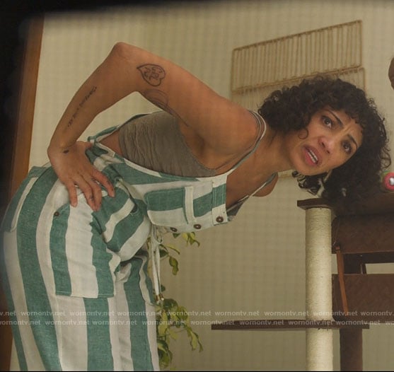 Andi’s green striped overalls on Fantasy Island