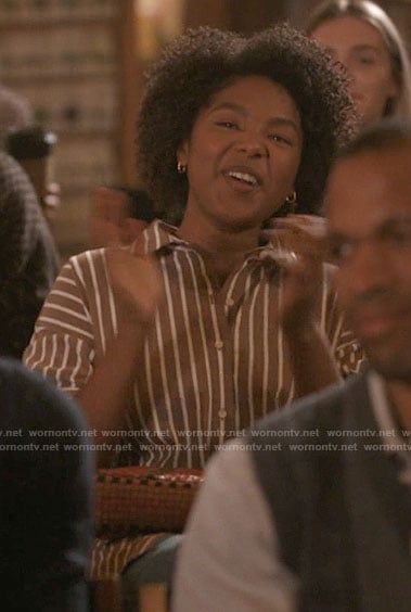 Angie’s brown striped button down shirt on The L Word Generation Q