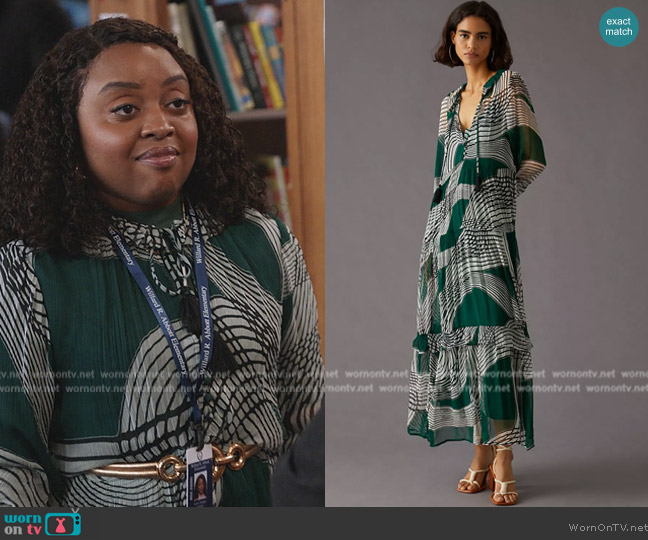 Anthropologie The Marais Printed Chiffon Maxi Dress worn by Janine Teagues (Quinta Brunson) on Abbott Elementary