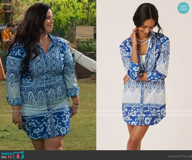 Anthropologie Printed V-Neck Buttonfront Shirtdress worn by Lou Hockhauser (Miranda May) on Bunkd