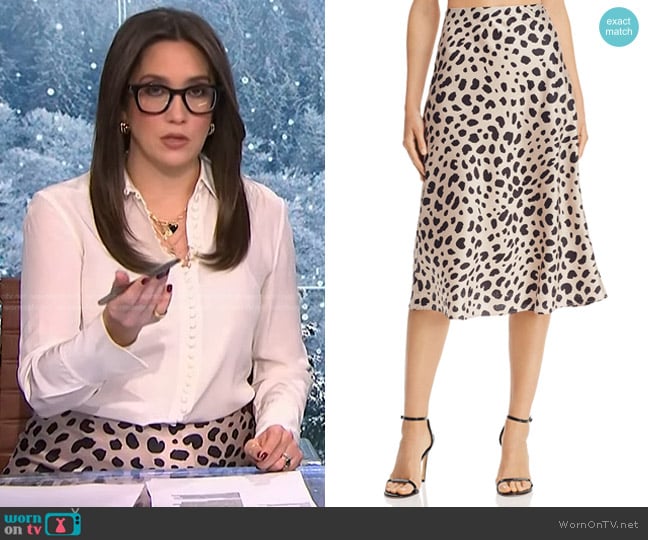 Aqua Satin Midi Slip Skirt worn by Savannah Sellers on NBC News Daily