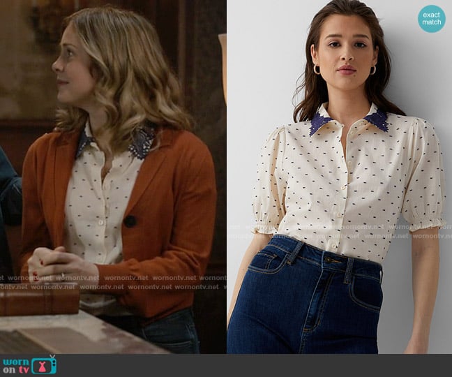 Atelier Reve Swiss Dot Boxy Blouse worn by Sam (Rose McIver) on Ghosts