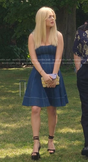 Audrey’s blue stitched denim dress on Gossip Girl