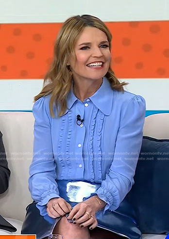 Savannah’s blue ruffle front blouse and metallic skirt on Today