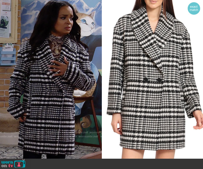 Avec Les Filles Houndstooth Check Coat worn by Randi (Kyla Pratt) on Call Me Kat