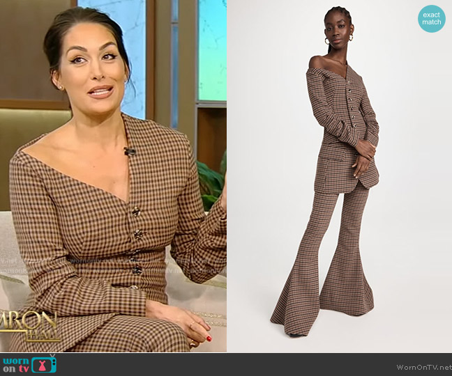 A.W.A.K.E. MODE Plaid Off-The-Shoulder Top worn by Brie Bella on Tamron Hall Show