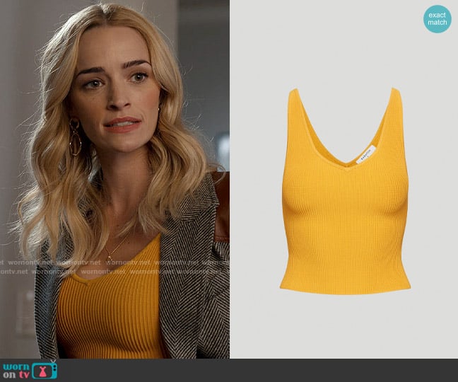 Babaton Sculpt Knit Double V Tank in Sumac Yellow worn by Georgia Miller (Brianne Howey) on Ginny & Georgia