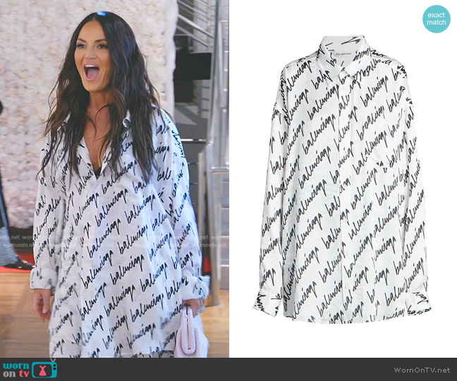 Balenciaga Oversized Logo Blouse worn by Lisa Barlow on The Real Housewives of Salt Lake City