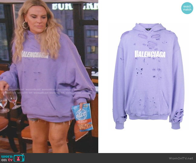 Balenciaga Logo Print Distressed-Finish Hoodie worn by Heather Gay on The Real Housewives of Salt Lake City