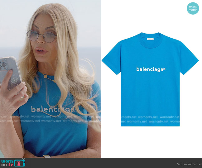 Balenciaga Logo-Print T-Shirt worn by Alexia Echevarria (Alexia Echevarria) on The Real Housewives of Miami