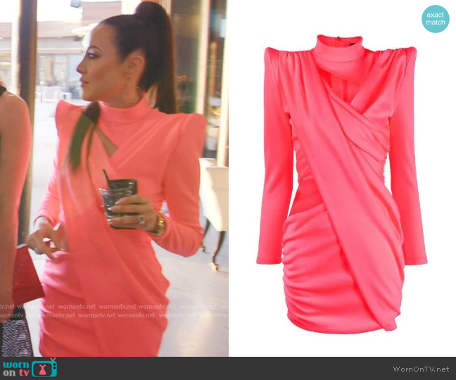 Balmain Structured-Shoulder Draped Minidress worn by Angie Katsanevas on The Real Housewives of Salt Lake City