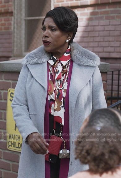 Barbara’s gray shearling collar coat on Abbott Elementary