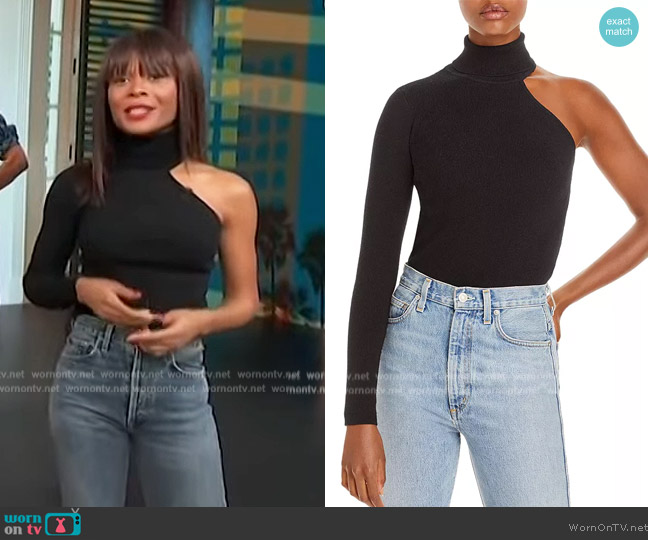 Bardot Asymmetric Sleeve Knit Top worn by Zuri Hall on Access Hollywood