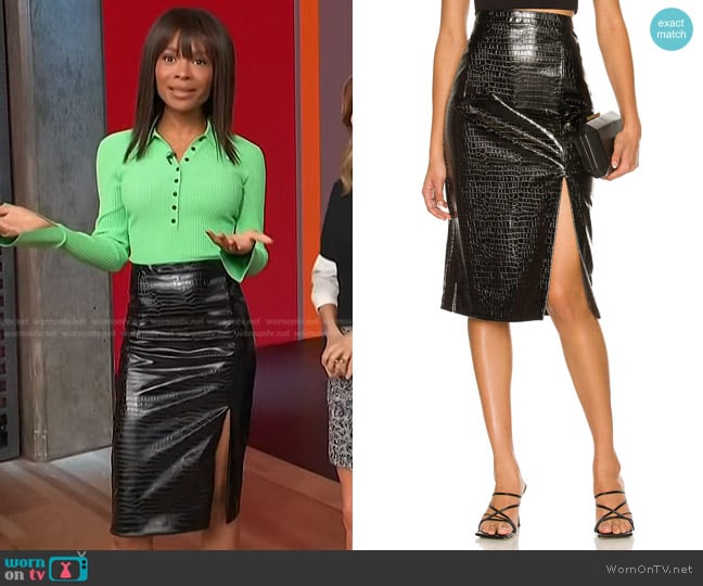 Bardot Croc Vega Leather Midi Skirt worn by Zuri Hall on Access Hollywood