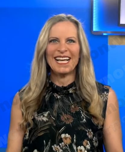 Becky Worley’s black floral sleeveless top on Good Morning America