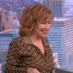 Joy’s brown monogram metallic shirt on The View