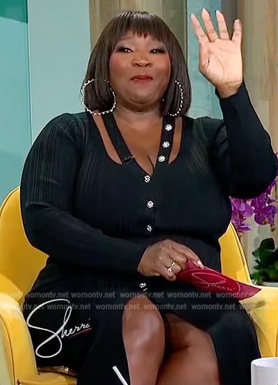 Bevy Smith’s black button detail dress on Sherri
