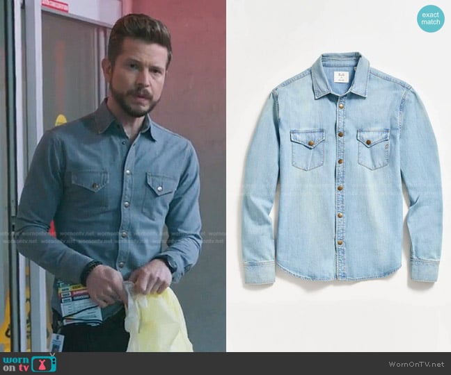 Billy Reid Shoals Denim Shirt worn by Conrad Hawkins (Matt Czuchry) on The Resident