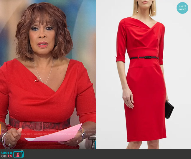 Black Halo 3/4 Sleeve Jackie O Dress worn by Gayle King on CBS Mornings