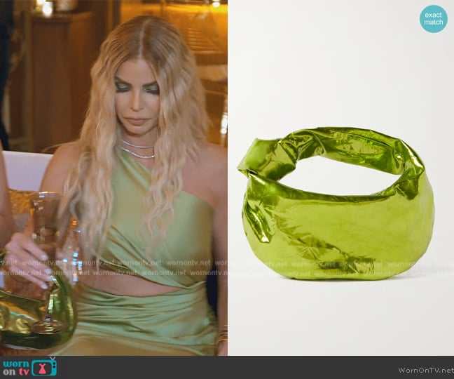 Bottega Veneta Jodie mini knotted metallic leather tote worn by Alexia Echevarria (Alexia Echevarria) on The Real Housewives of Miami