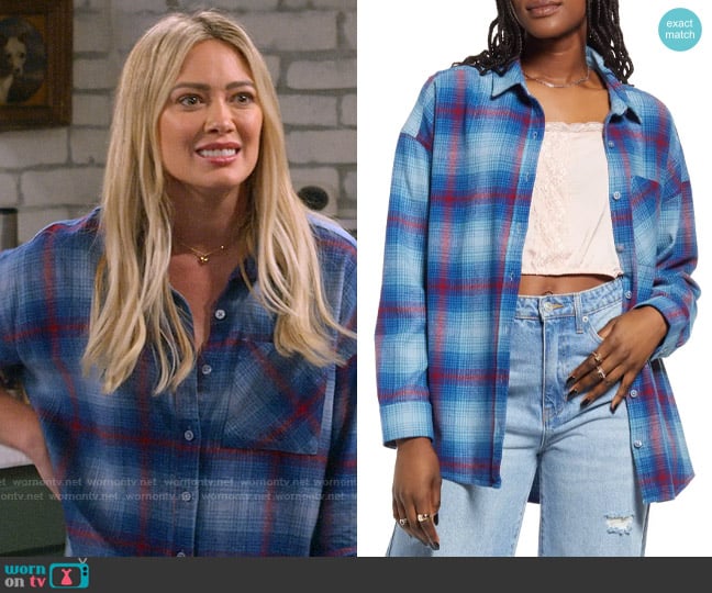 BP Boyfriend Plaid Button-Up Shirt in Blue Red Window Ombre worn by Sophie (Hilary Duff) on How I Met Your Father