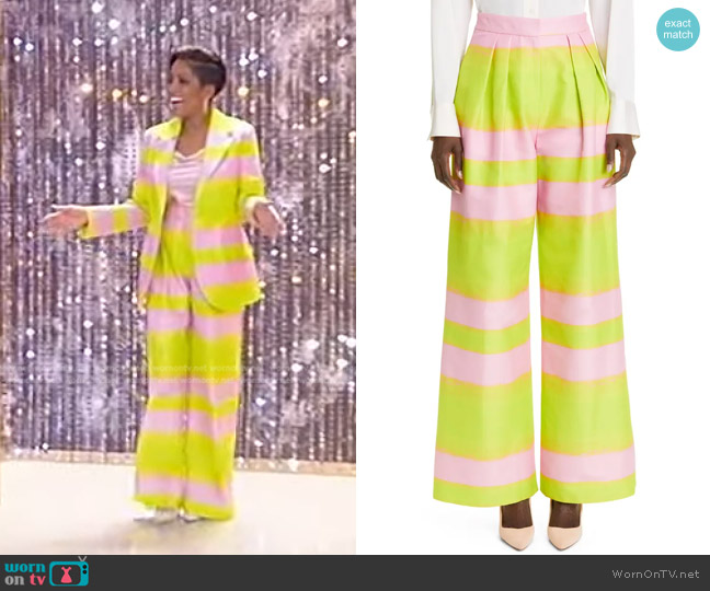 Neon Stripe Pleated Wide Leg Cotton & Silk Trousers y Brandon Maxwell worn by Tamron Hall on Tamron Hall Show