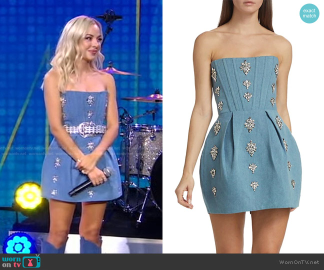 Bronx and Banco Maraya Denim Diamond Mini Dress worn by MacKenzie Porter on Good Morning America