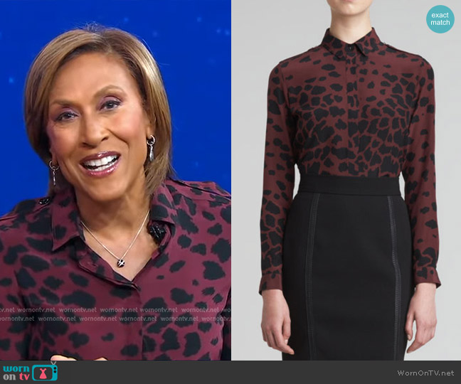 Burberry Animal-Print Silk Blouse worn by Robin Roberts on Good Morning America