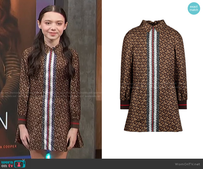 Burberry Kids Monogram Logo Print Silk Dress worn by Violet McGraw on Access Hollywood