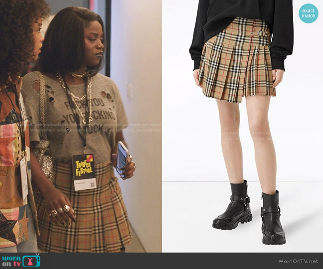 Burberry Vintage Check Kilt Skirt worn by Shan (Grace Duah) on Gossip Girl