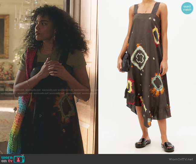By Walid Maggy Tie-Dye Silk Midi Dress worn by Zoya Lott (Whitney Peak) on Gossip Girl