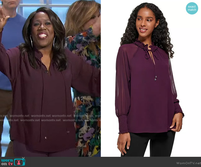 Calvin Kelin Tie Front Chiffon Peasant Blouse worn by Sheryl Underwood on The Talk