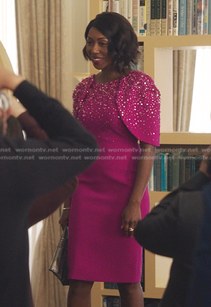 Camille’s pink embellished dress on Gossip Girl