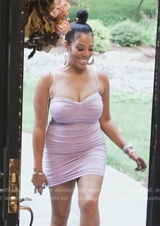Carly’s pink ruched mini dress on The Real Housewives of Potomac