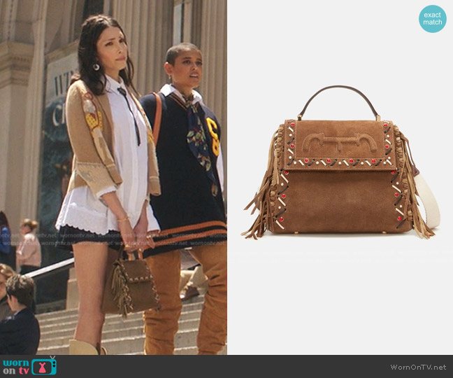 Carolina Herrera Doma Insignia Satchel Medium Shoulder Bag in coffee worn by Luna La (Zión Moreno) on Gossip Girl