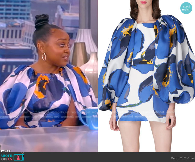 Carolina Herrera Floral Balloon Long Sleeve Silk Minidress worn by Quinta Brunson on The View