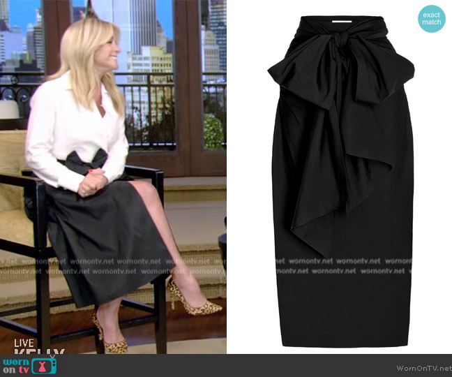 Carolina Herrera High-Slit Cotton-Blend Sash Skirt worn by Jane Krakowski on Live with Kelly and Mark