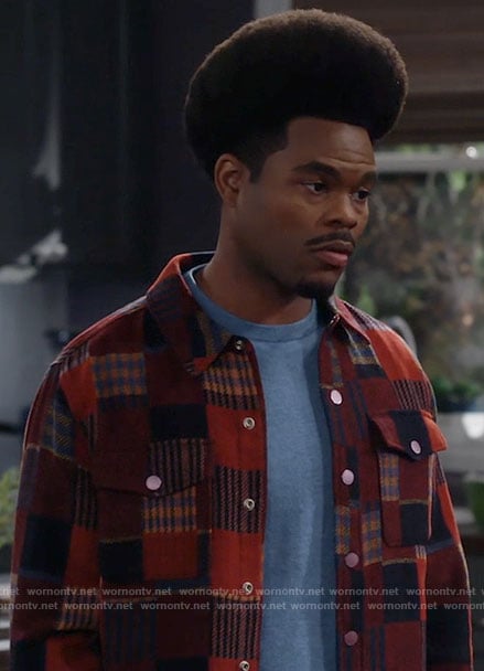 Carter’s red patchwork overshirt on Call Me Kat
