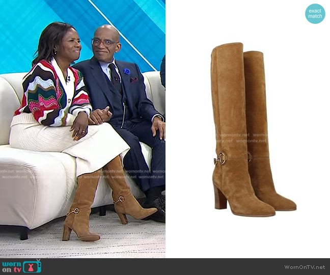 Celine Boots Claude Suede In Brown worn by Deborah Roberts on Today