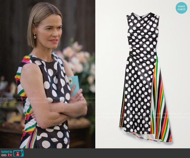 Christopher John Rogers Striped polka-dot satin-twill maxi dress worn by Alice Pieszecki (Leisha Hailey) on The L Word Generation Q