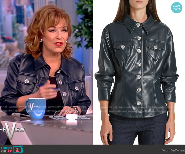 Cinq a Sept Canyon Jeweled Faux Leather Jacket worn by Joy Behar on The View